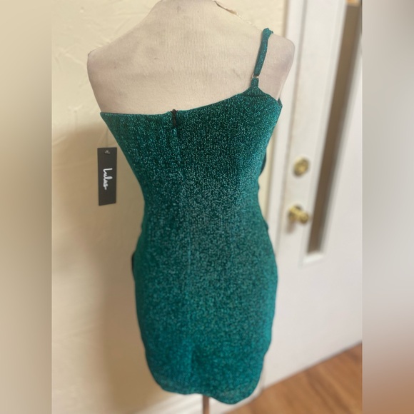 Prom NEW Lulu’s Teal Green Blue Sparkle One Shoulder Event Dress -S- Dance - Picture 4 of 4